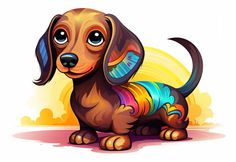 a cartoon dachshund dog sitting on the ground