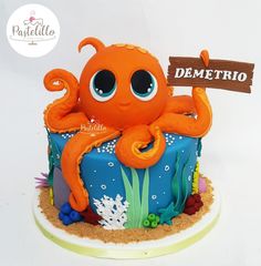 there is a cake with an octopus on it and a sign that says demetrio