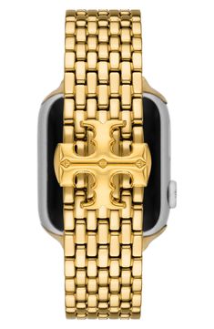 Gleaming logo hardware adds signature sophistication to a polished link bracelet that provides an elegant finish for your Apple Watch. Apple Watch not included 20mm band width Includes two interchangeable endpieces compatible with all 38mm-45mm Apple Watch styles Stainless steel with goldtone plate Imported Apple Watch Bracelet, Apple Watch Bands Women, Apple Watch Bracelets, Watch Band Bracelet, Gold Apple Watch, Cute Watches, Iphone Watch, Apple Watch Bands Leather, Watch Bracelet