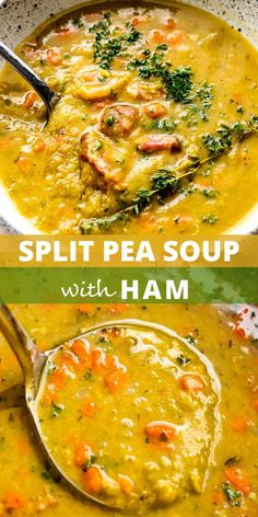 split pea soup with ham in a bowl