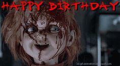 a creepy looking woman with blood on her face and mouth is shown in this happy birthday card