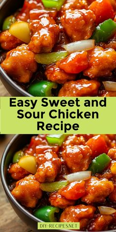 two bowls filled with chicken and vegetables next to the words easy sweet and sour chicken recipe