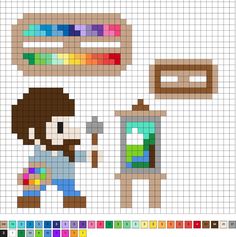 an image of a pixel art project with two people, one holding a knife and the other