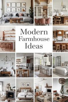 modern farmhouse house ideas are featured in this collage