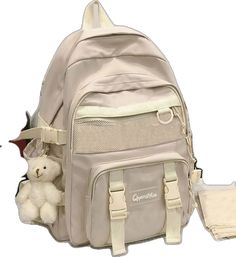 Trendy Cream Bag For Students, Beige Large Capacity Backpack, Beige Travel Bags For Back To School, Beige Rectangular Backpack, Beige Rectangular Student Bag, Beige Portable Rectangular Backpack, Portable Rectangular Beige Backpack, Beige Rectangular Backpack For Back To School, Portable Beige Standard Backpack