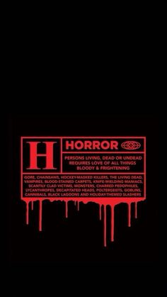 horror movie poster with the words horror written in red and dripping blood on black background