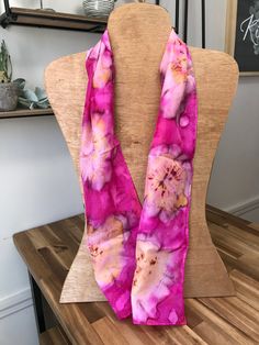 Beautiful and silky, this beautiful 100% silk scarf was hand dyed with alcohol ink.  It will look great with a pair of jeans or dress it up for the office or a night out!  Hand rolled hem.  Will make a unique gift! Pink Hand-dyed Scarf, Bohemian Hand Dyed Scarves For Spring, Bohemian Hand Dyed Spring Scarves, Bohemian Hand-dyed Scarves For Spring, Hand Dyed Scarves For Gifts, Hand Roll, Alcohol Inks, Rolled Hem, Silk Scarves