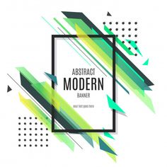 an abstract modern banner with green and yellow lines, triangles and dots on a white background