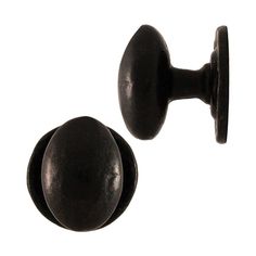 two black door knobs are shown against a white background