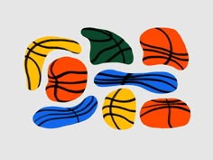 four basketballs with different colors on them