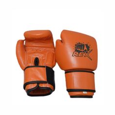 an orange boxing glove with black straps