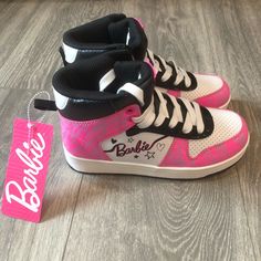 Brand New Without Box Barbie Girl’s High Top Lace Up Sneakers Shoes Size 2 Pink/White/Black Cute High-top Synthetic Skate Shoes, Pink High-top Skate Shoes For School, Cute Non-slip Sneakers For School, Trendy Non-slip Sneakers For School, Trendy High-top Sneakers For School, High-top Non-slip Skate Shoes For School, Barbie Shoes, Lace Up Sneakers, Barbie Girl