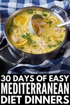 the cover of 30 days of easy mediterranean diet dinners with lemons and dill