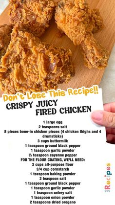 the recipe for fried chicken is shown here