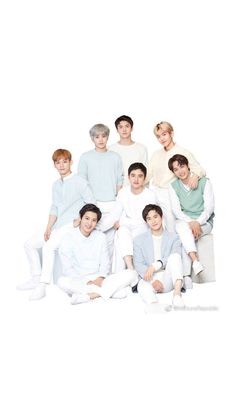 the members of btop are posing for a group photo in front of a white background