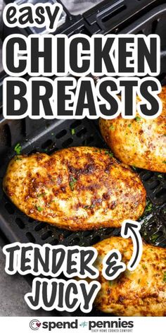 Air Fryer chicken breasts are perfectly seasoned and ready in under 20 minutes! This recipe is great for a quick weeknight dinner, just serve with a side salad and roasted veggies for a healthy, hearty meal! #spendwithpennies Air Fryer Chicken Breasts, Airfryer Chicken, Air Fryer Chicken Breast, Air Fryer Recipes Chicken Breast, Seasoning Chicken, Actifry Recipes, Bbq Chicken Breast, 2023 Recipes, Cheap Meal