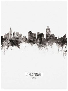 a black and white cityscape with the words cincinnati on it