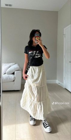 Korea Outfits, Summer Long Skirt, Casual Asian Fashion, Japan Outfits, Sixth Form, Japan Outfit, Denim Skirt Outfits