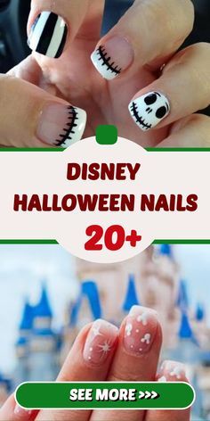 Nails With Characters, Disney Halloween Nail Designs, Disney Themed Nails, Disney Halloween Nails, Disney Acrylic Nails, Halloween Acrylic Nails