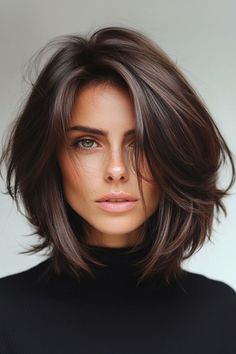 Chocolate Long Bob, Bob Hairstyles For Long Faces, Shoulder Length Inverted Bob, Brown Lob Hair, Chocolate Brown Hair Short, Mommy Haircuts, Brown Hair Short, Jayne Matthews, Hairstyles 2025