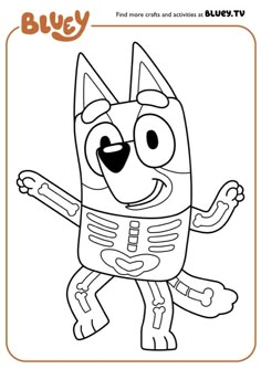 a coloring page with an image of a cartoon character in the style of a skeleton