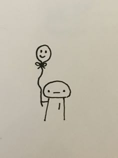 a drawing of a person holding a rose in the air with a balloon attached to it