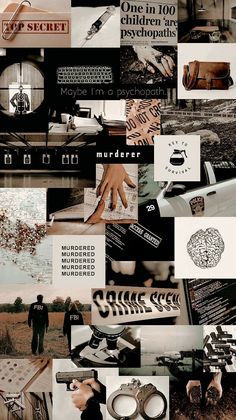 a collage of photos with different types of objects and words on them, including letters