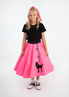 "Your daughter will feel like a princess in a beautiful Poodle Skirt by Pookey Snoo! These skirts are perfect for Halloween, Sock Hops, 50th Day of School, Cotillions, Daddy/Daughter Dances, Christmas, School Dances, Valentine's Day and any other special occasion! I make my skirts the authentic 1950s way - cut from the finest, washable acrylic felt as a full circle - no seams! Each skirt features a custom cut plush felt Poodle with a matching braided leash and a stunning collar made of genuine S 1950s Style Outfits, Holloween Costumes, Poodle Skirts, Themed Costumes, 50 Dress, Grease Costumes, Skirt Costume, Girls Costumes, Sock Hop