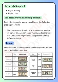 the instructions for making money worksheet