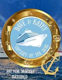 the logo for dive & kayak discovery of the seas, with an anchor and ship in the background