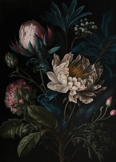 a painting of flowers on a black background