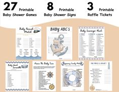 the baby shower game is set up with its name and numbers, including an anchor