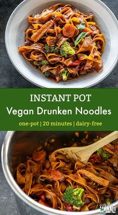 the instant pot vegan drunken noodles recipe is ready in minutes