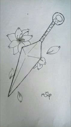 a drawing of an upside down umbrella with flowers on the bottom and leaves around it