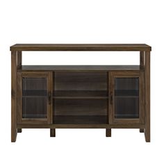 the sideboard is made from wood and has glass doors