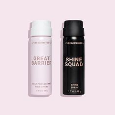 Image of travel sized great barrier heat protectant hair spray and shine squad shine spray. Shine Spray, Heat Protectant, Environmental Factors, Beach Wave Hair, Hair Shine, Fall Hair Colors, Beautiful Fish, Match Making, Dry Hair