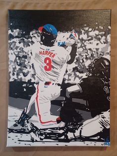 a painting of a baseball player holding a bat