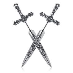 PRICES MAY VARY. ✔Gothic Sword Earrings for Men Women✔: Unique sword earrings with exquisite celtic knot design and retro treatment; The sword represents protection and bravery,giving you courange when you need to call upon it most. ✔Details✔: 53x16mm/2.08x0.63 inch, Weight: 6.0g/0.21oz; Gauge Size: 19G/1MM. ✔Material✔: Made from premium 316L stainless steel,never tarnish or rust; Nickel and lead free,safe for sensitive skin. 🎁Ideal Gift🎁: Comes with a delicate jewelry pouch; Perfect gift for Dagger Earrings, Hip Hop Party, Celtic Knot Designs, Stud Earrings For Men, Earrings For Men, Knot Design, Earring Post, Gothic Punk, Delicate Jewelry