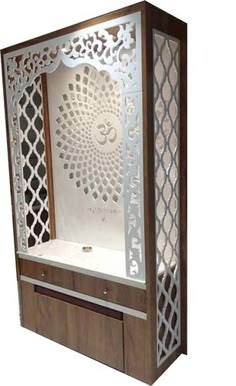 an intricately designed cabinet with drawers and doors on the front is shown in this image