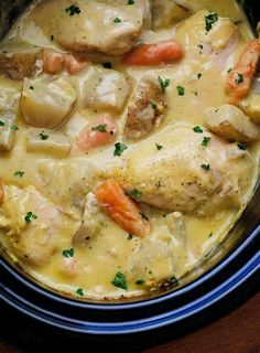 chicken and potatoes stew in a crock pot