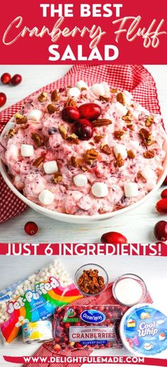 the best cranberry fluff salad is on display with candy and candies