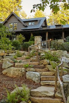 a house with stone steps leading to it