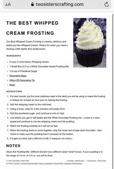 a recipe for cream frosting on top of a cupcake