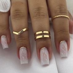 Yeknu 24Pcs Mid Length French Fake Nail with Butterfly Design Square F Nail With Butterfly, Nails Short Medium, Nails For Wedding, Nails With Bling, White Press On Nails, White Nails With Gold, Gold Acrylic Nails, Acrylic Glue, Medium Coffin