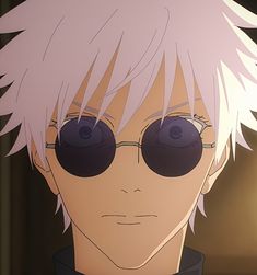 an anime character with white hair and glasses looking at the camera while wearing black eyeglasses