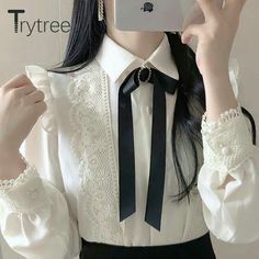 Victorian Blouses For Women, Academia Blouse, Blouses Formal, White Button Shirt, Peter Pan Collar Top, Preppy Mode