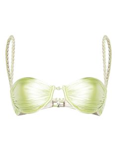 light green/pearl grey stretch-design reversible ruched detailing two braided shoulder straps underwire cup rear hook fastening Be mindful to try on swimwear over your own garments. Isa Boulder, Green Pearls, Iconic Bags, Demi Fine Jewelry, Summer Beach Wear, Pearl Grey, Fine Earrings, Ballet Flat Shoes