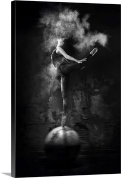 Stretched Canvas Print entitled Dance On Ball.  Multiple sizes available.  Primary colors within this image include Black, Gray, White, Black and White.  Made in USA.  All products come with a 365 day workmanship guarantee.  Archival-quality UV-resistant inks.  Canvas is designed to prevent fading.  Canvas is a 65 polyester, 35 cotton base, with two acrylic latex primer basecoats and a semi-gloss inkjet receptive topcoat. Dance Rooms, Wall Art Pictures, Posters And Prints, Artist Canvas, Rooms Home Decor, Big Canvas Art, Vintage Posters, Gray White, White Vintage