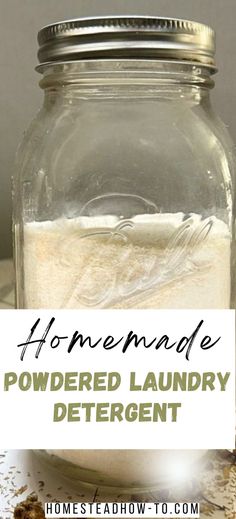 homemade powdered laundry detergent in a glass jar