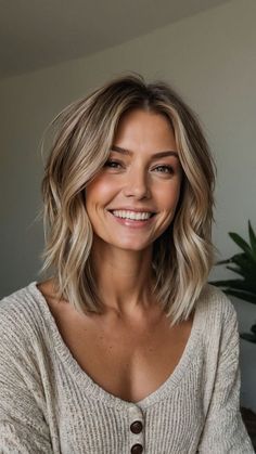 Collar Bone Bob Haircuts, Fall Bronde Balayage Shoulder Length, Hair Cuts Woman Medium, Blond Lob Haircut, Bronde Fall Hair Color, Short Fine Haircut, Ombre Hair Medium Length, Natural Blonde Short Hair, Womens Medium Haircut